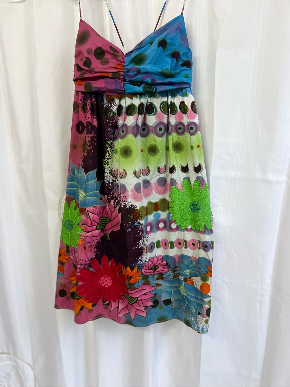 Desigual Y2K Floral Abstract Midi Dress Size 44 Strappy Boho Embroidered US L - Picture 9 of 12